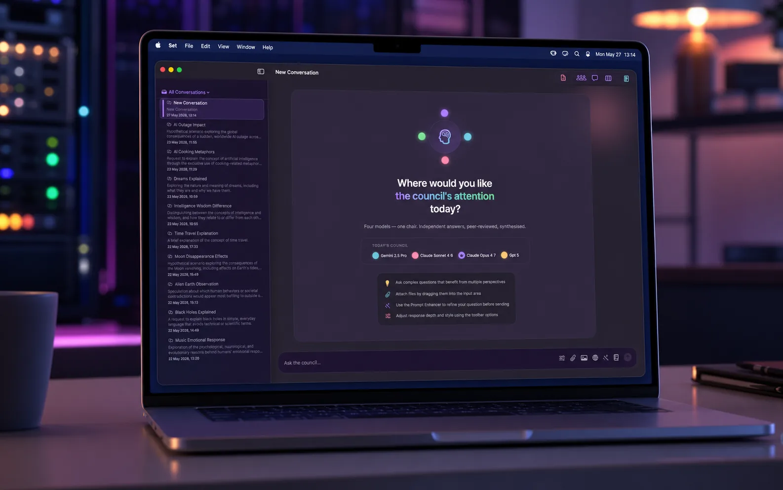 AI Council new conversation screen in the Spatial theme
