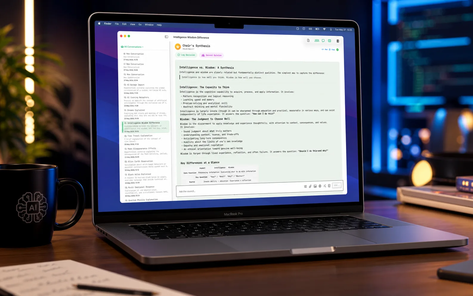 AI Council chairman synthesis with peer review detail in the Studio theme
